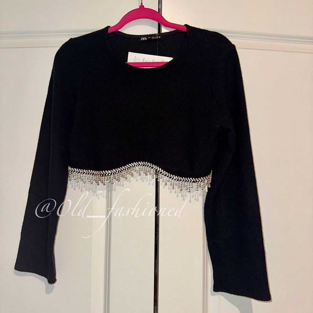 ZARA Rhinestone Ribbed Crop Top - Picture 6 of 10